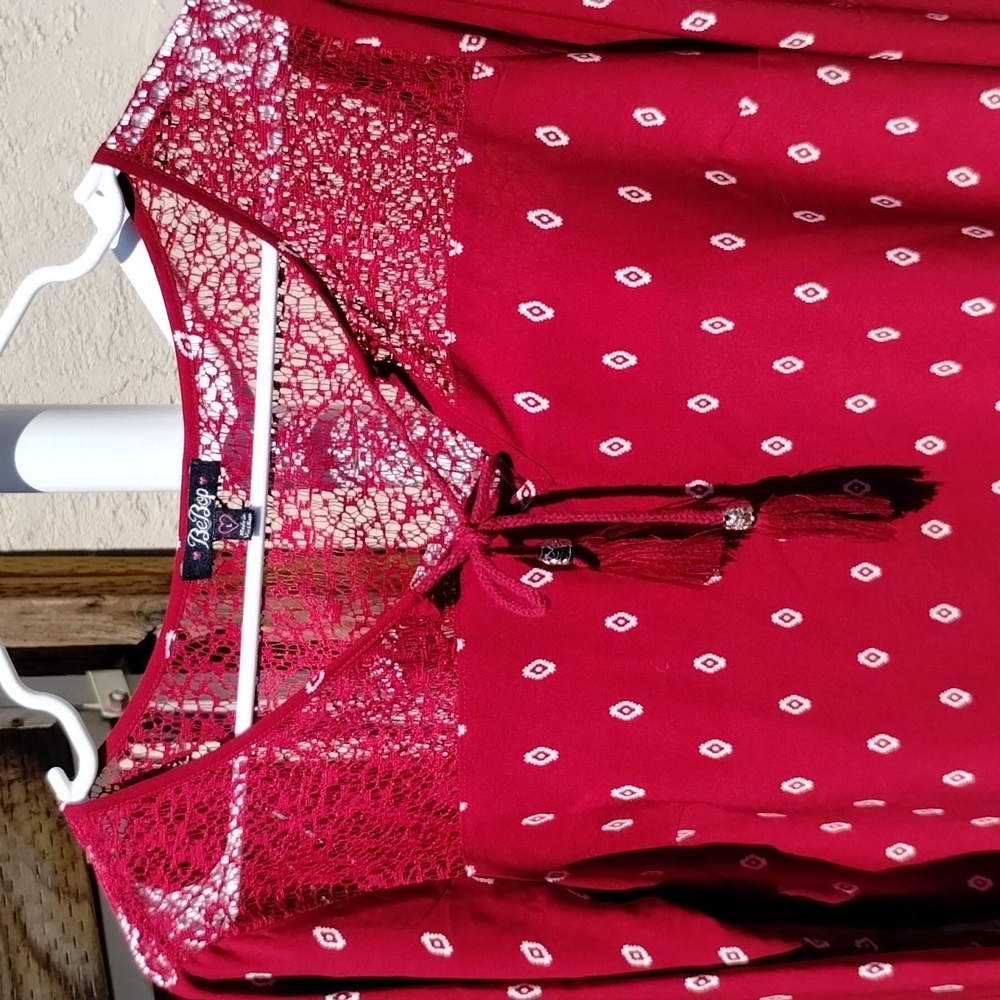 BeBop Red Pullover Red Lace Up Tunic Size Large